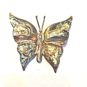 Vintage 1950's Abalone Inlay Butterfly Pin Sterling Silver Taxco Mexico